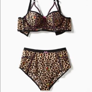 Betsey Johnson leopard floral strappy underwire longline bralette